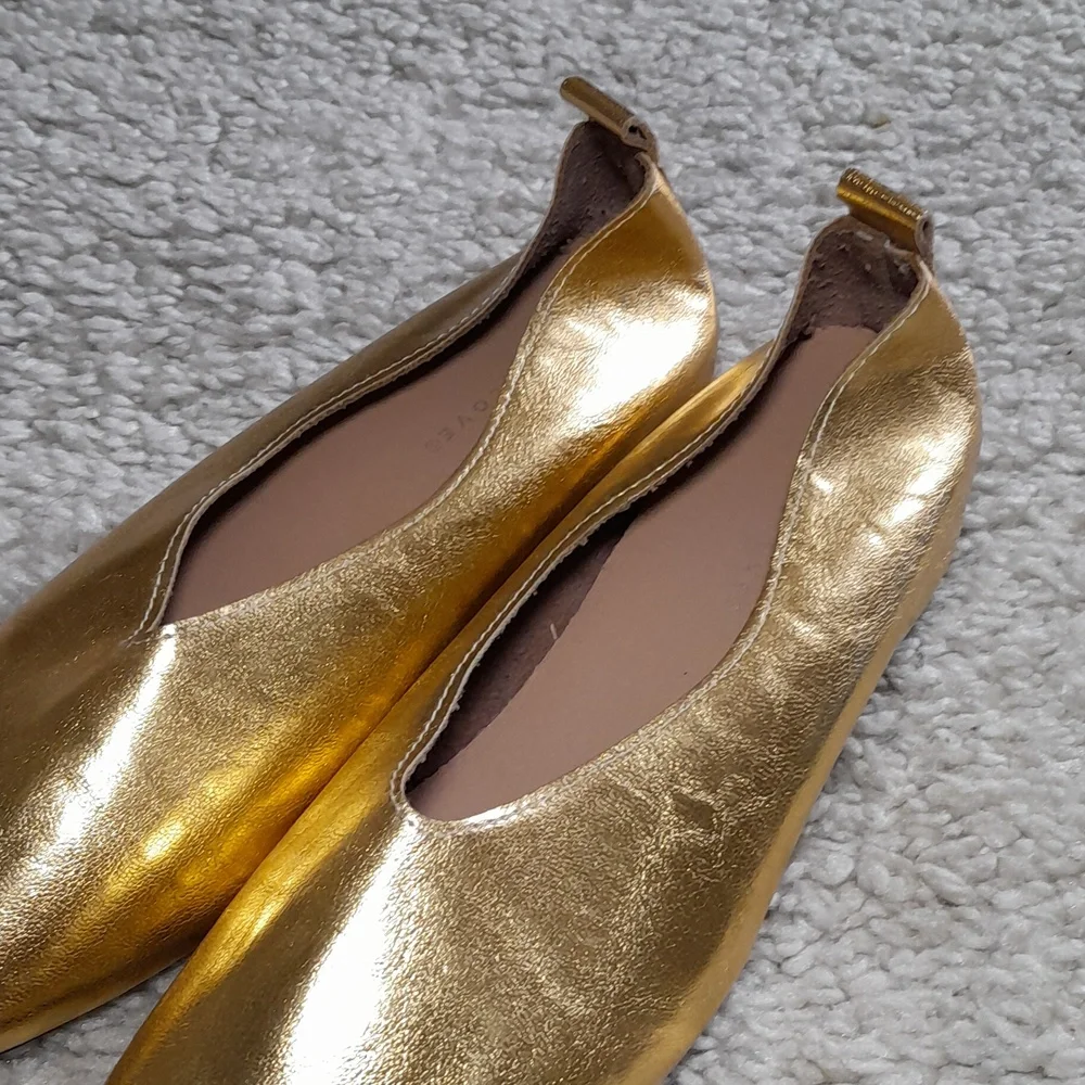 LUVTQ & LOVED Mettalic Gold Square Toe Flats Size 40